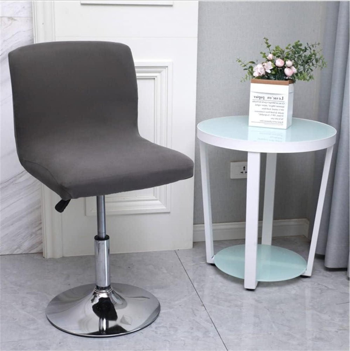 Barkruk Hoezen - Stoelhoezen Bar - Stoelen Beschermen - Met Rugleuning - 2 stuks - Grijs