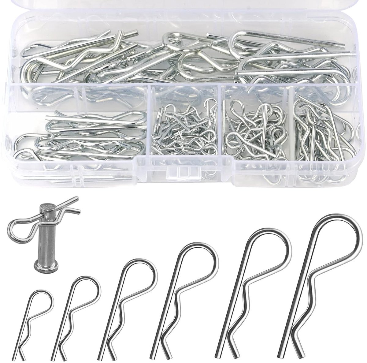 Assortiment van 100 Stuks Splits: R Clip, Elastische Splits en Veersplinten voor Auto's, Tractors en Werkplaatsen