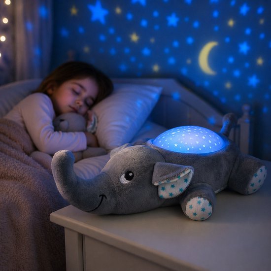 MikaMax Stars Elephant - Ster Olifant Projector - Rustgevende sterrenhemel met 13 liedjes - 30 x 21 x 11 cm - Kalmerende Nachtlamp voor baby's - Projector Baby - Sterren Projector van MikaMax — afbeelding 3