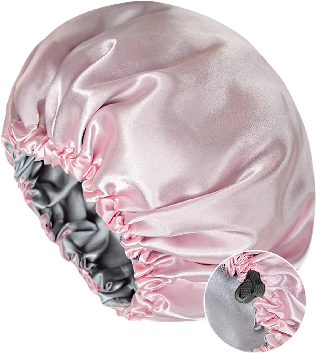 Satijnen Slaap Bonnet – Zijden Haar Bonnet Dubbele Laag, Omkeerbaar & Verstelbaar Slaapmuts voor Haarverzorging, Nachtmuts voor Slapen en Haar Bescherming - Roze