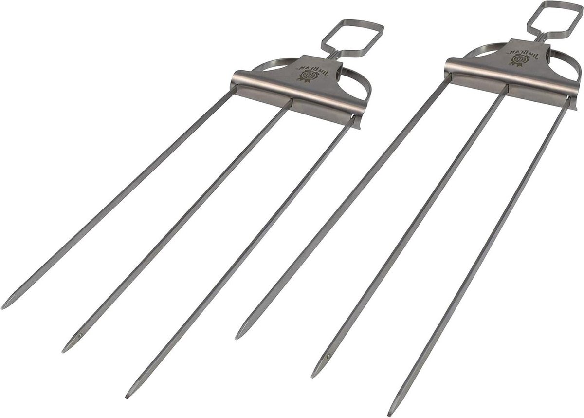Driehoekige Spiesen - Barbecue Spies - Barbecue Gemak - Voedsel Draait Niet - 2 Delig - Zilver