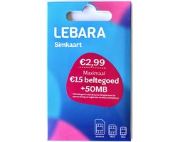 Lebara prepaid simkaart direct €5,- beltegoed & 50MB - KPN netwerk - Past in elke telefoon