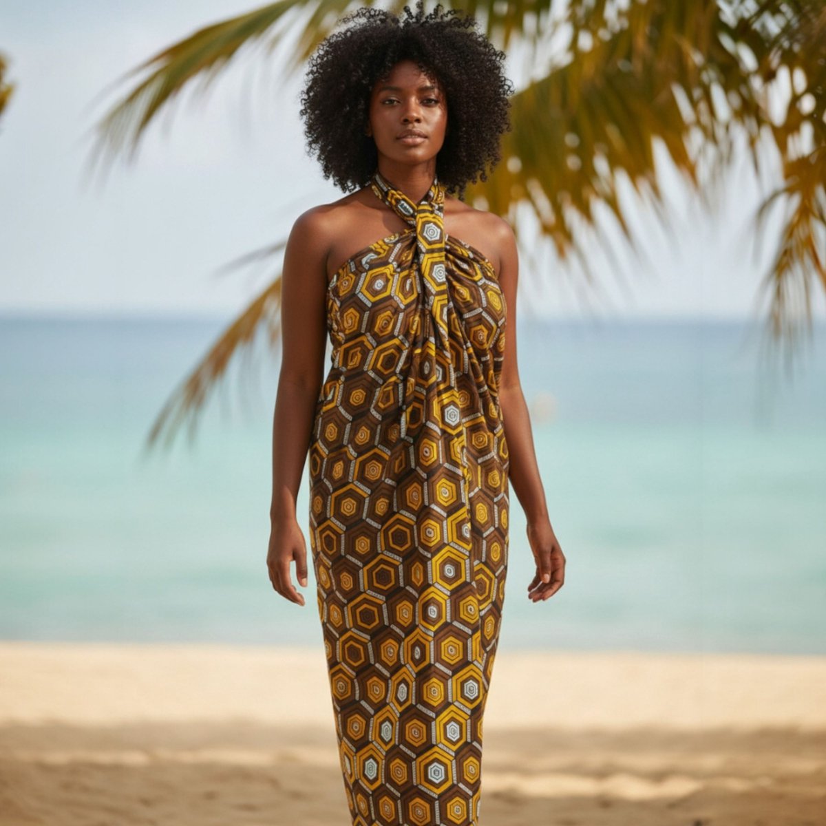 Sarong / pareo / pangi katoen - Strandkleding wikkelrok / strandjurk / omslagdoek / baby wrap - Bruine Hexagon