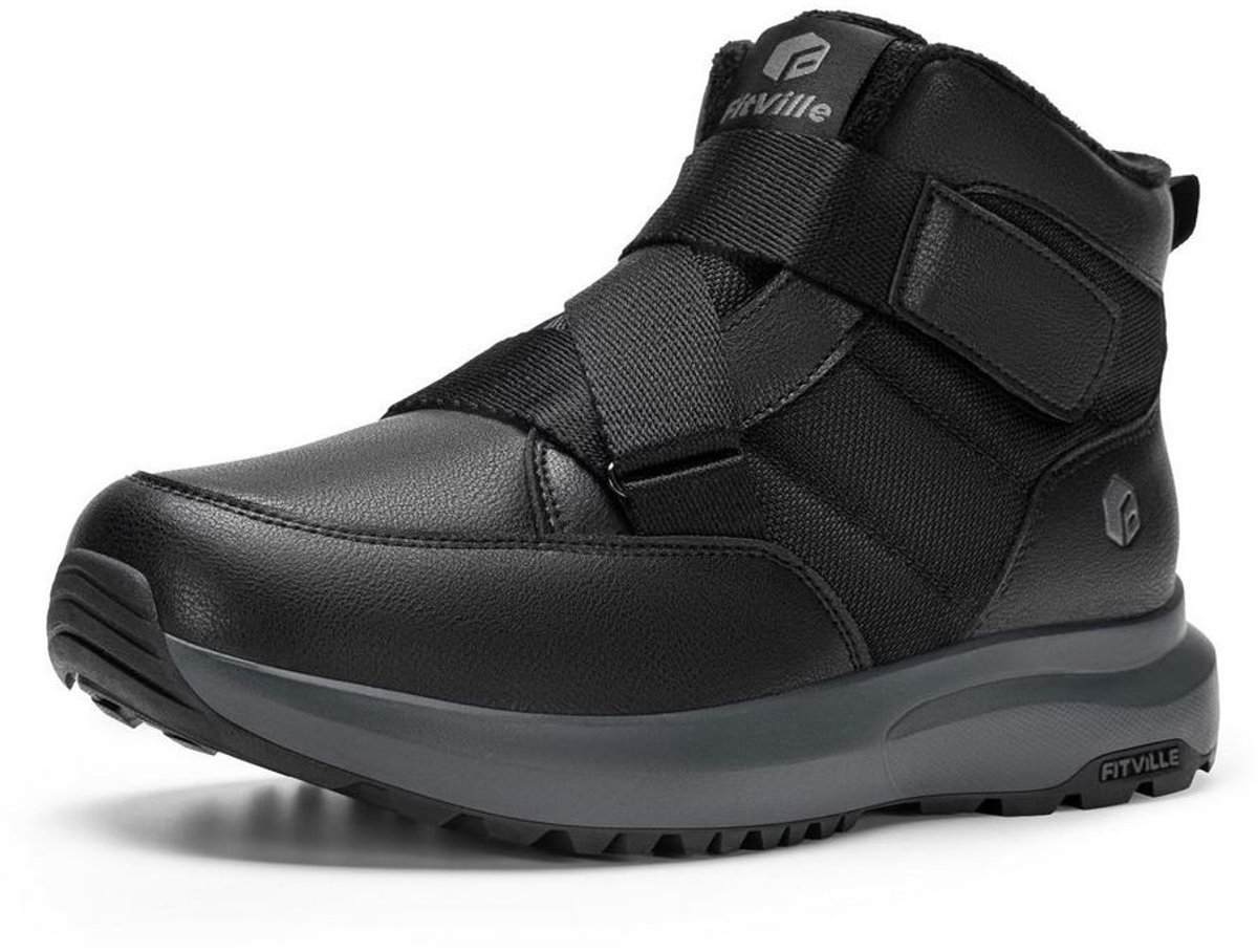 FitVille Heren Snowboots Extra Breed – Instap Winterlaarzen met Warme Voering en Waterafstotend Materiaal Zwart