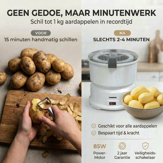 Melissa Elektrische Aardappelschiller - 85W - Aardappelschrapmachine met slacentrifuge - 16220008 - Wit van Melissa — afbeelding 2