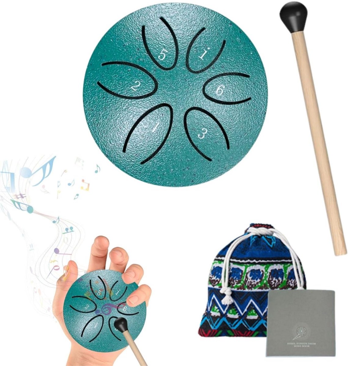HEZIVO® Handpan - Tongue Steel Drum - 6-toons Stalen Tongtrommel