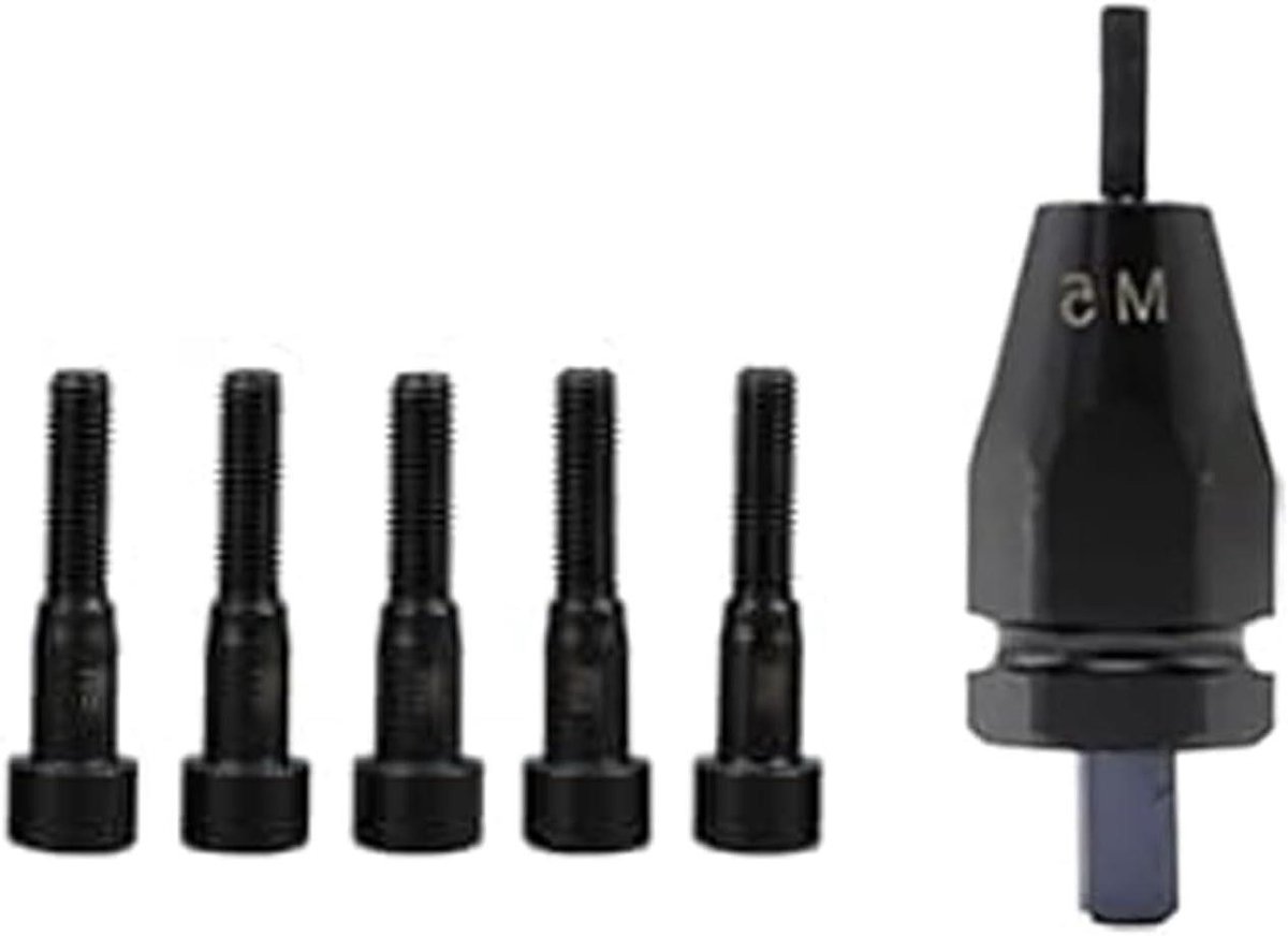 Klinkmoergereedschap Set - Klinkkop Accessoires - Bevestigen van Moeren - 5 Trekstangen Inbegrepen - M5 - Zilver