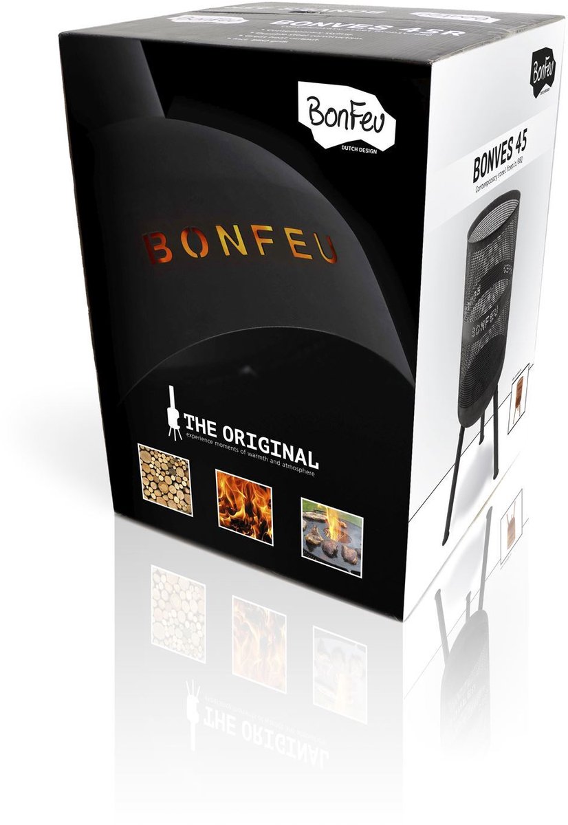 BonFeu BonVes Fire Basket 45 cm - With Grill Grate and Poker - Black