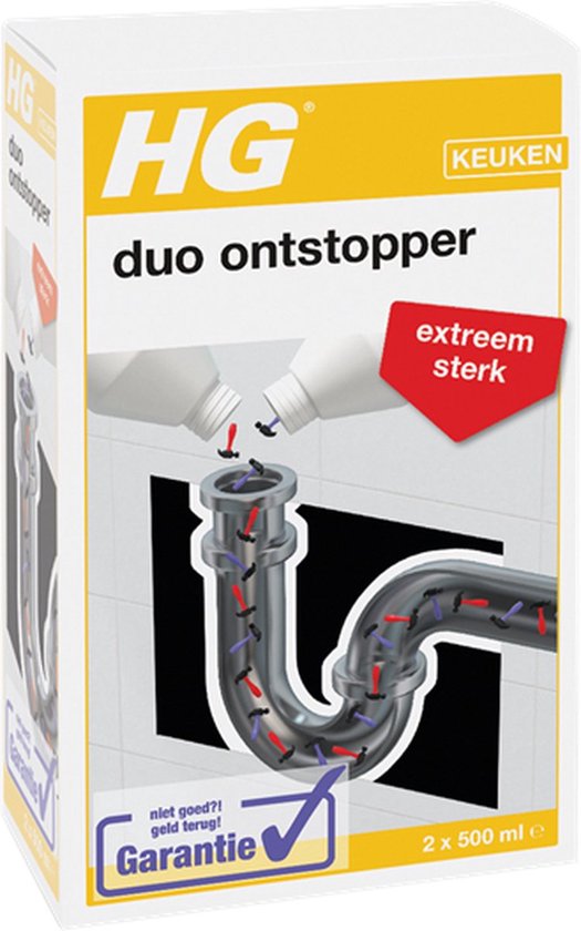 HG duo ontstopper keuken: extreem sterk, 2 flessen van 500 ml. Garantie: niet goed geld terug.