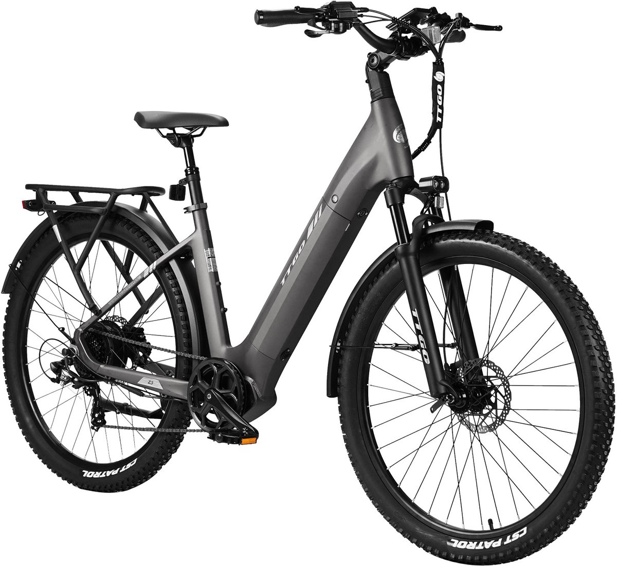 TTGO Z3 Elektrische Fiets – 48V 15Ah Accu (720Wh) – Achterwielmotor – Actieradius tot 130 km – 27.5×2.4 Inch Banden – LCD Display – Shimano 7 Versnellingen – Hydraulische Schijfremmen – Stadsfiets – Max. Belastbaar 125 kg – Grijs thumbnail 2