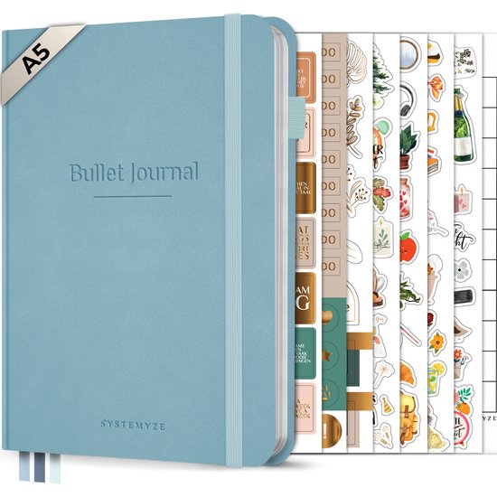 Systemyze Bullet Journal – Notitieboek A5 – Journal Notebook – Hardcover Vegan Leer – Baby Blue