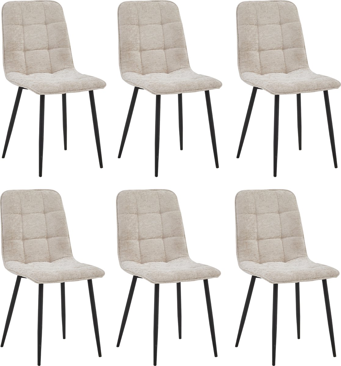 Colenis Ela Eetkamerstoel - Set Van 6 - Beige - Chenille Stof - Design