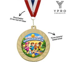 Avondvierdaagse Medaille 70 mm – Metaal Goud – Incl. Halslint Rood Wit Blauw – Wandelen Vierdaagse Medailles