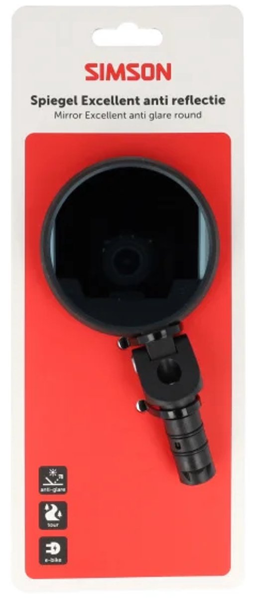 Simson spiegel Excellent Rond - Anti Reflecterend- Fietsspiegel - verstelbaar - zwart