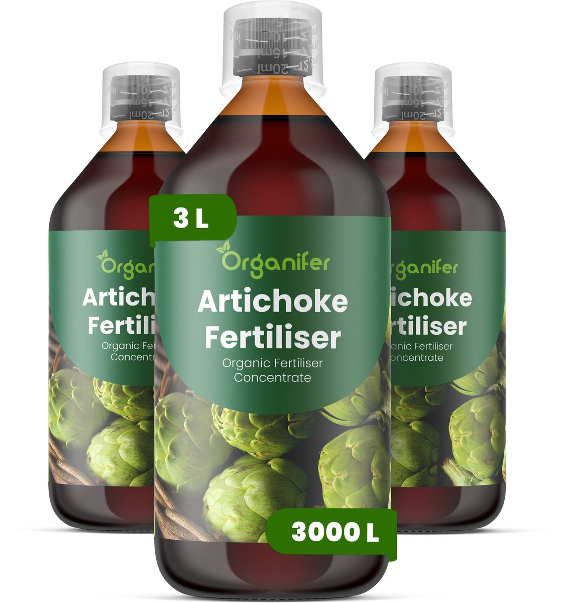 Vloeibare Meststof Voor Artisjok 3X1 L Voor 3000 L - Npk 2-1-8 - Krachtige Groei - Rechtopstaand Blad - Knopvorming - Grotere Artisjokkoppen - Sterke Plantstructuur - Efficiënt Watergebruik - Diepe Wortelgroei -Hoge Opbrengst - Organifer