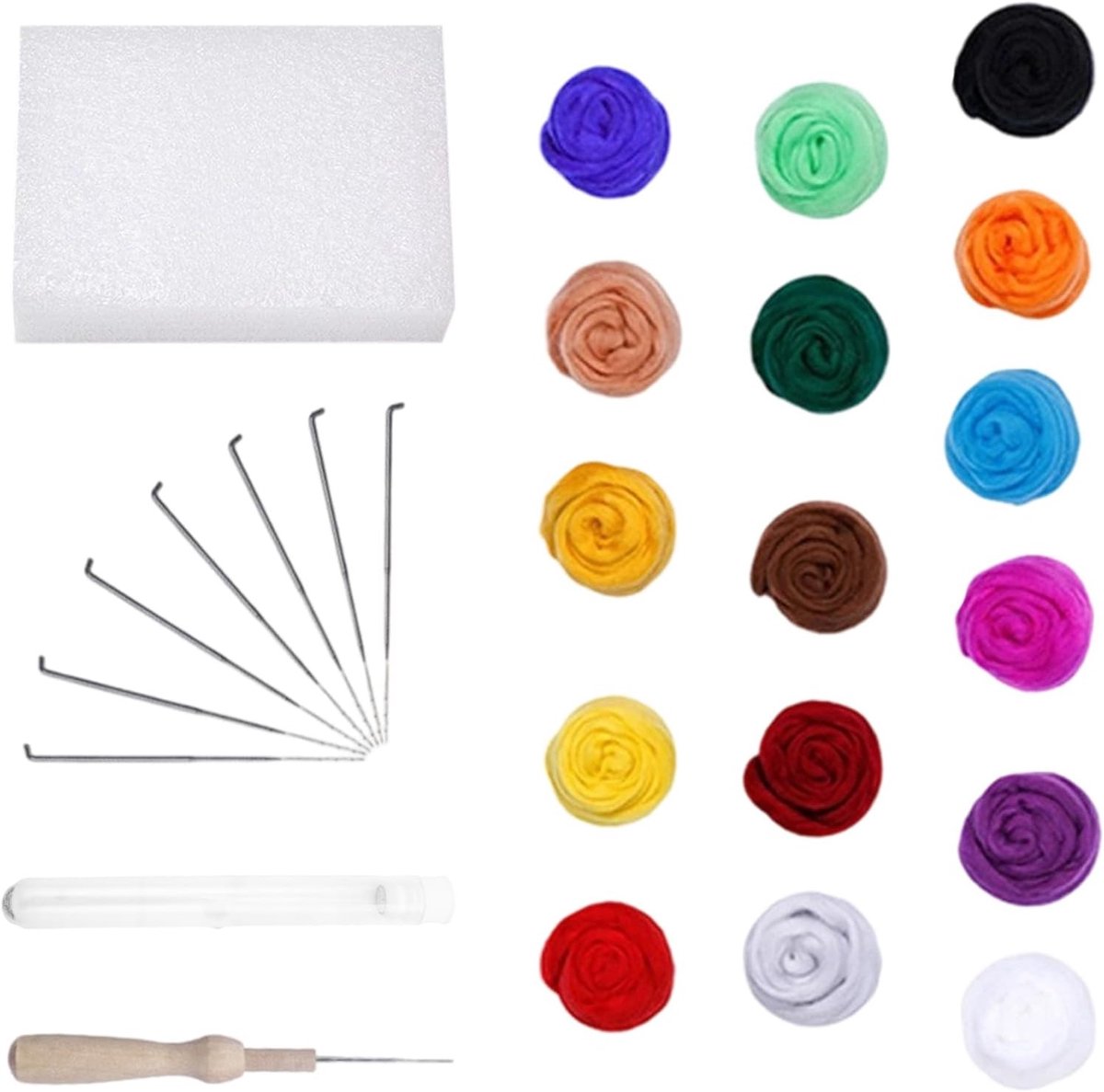 Felt Starter Set met 16 Kleuren Viltwol voor Nat en Droog Vilttechnieken, Creatieve Knutselactiviteiten voor Beginners en Kinderen