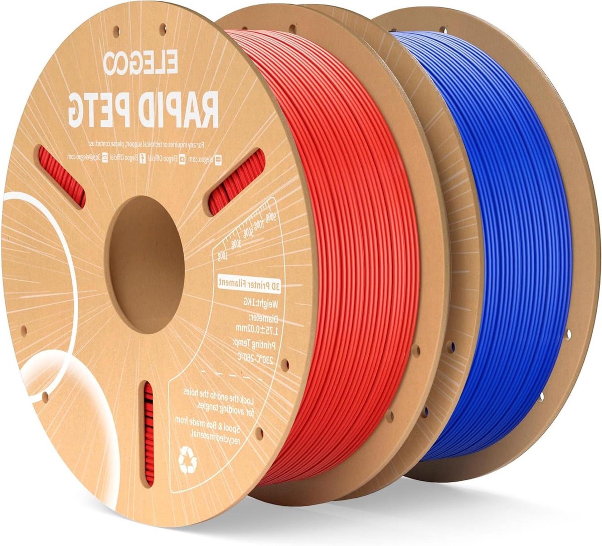 3D Printerfilament - PETG Draad - Snel Printen - Hoge Lichtdoorlatendheid - 1.75 mm - Rood Blauw