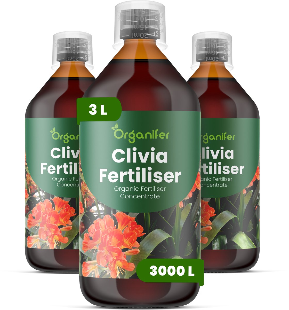 Vloeibare Meststof Voor Clivia 3X1 L Voor 3000 L - Npk 3-4-3 - Krachtige Groei - Sterke Bladontwikkeling - Rijke Bloei - Sterke Wortelstructuur - Bolstructuur - Verhoogde Weerbaarheid - Organifer