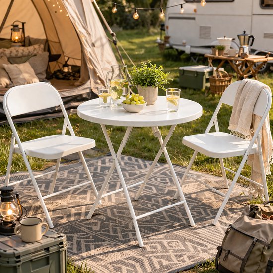 Bardi Inklapbare Tafel Rond - Campingtafel - Klaptafel - Vouwtafel Buiten - Tuintafel - Ø60 x 74 - Wit van Merkloos — afbeelding 3