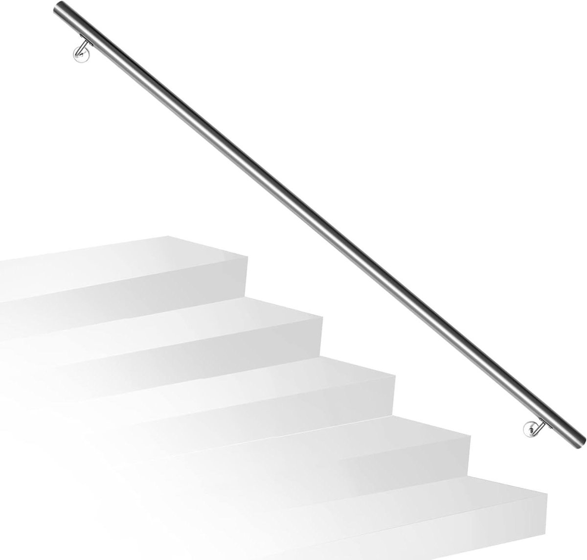 Roestvrijstalen leuning - Trapleuning wandhouder - Veilig traplopen - Weerbestendig corrosievrij - 180 cm lengte - Zilver