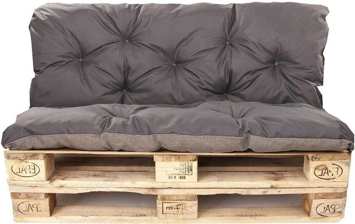 Palletkussen Set - Zitkussen Rugleuning - Terras Ontspannen - Wasbaar Ergonomisch - 120x60 + 120x40 - Antraciet