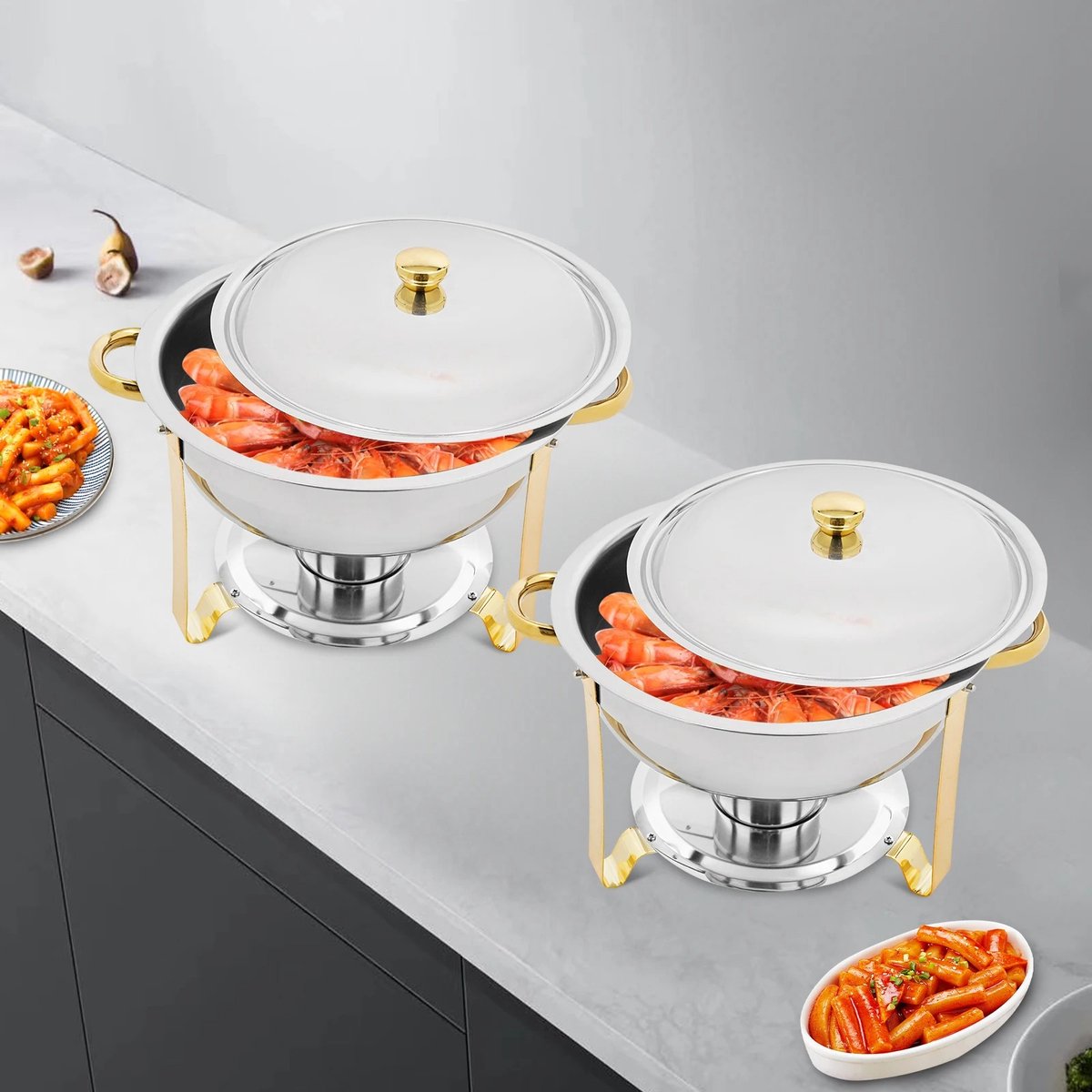 Calivari Chafing Dish – Buffet Warmhoudset 2-delig 4,5L – RVS Voedselverwarmer – Catering & Feest – Inclusief Brander