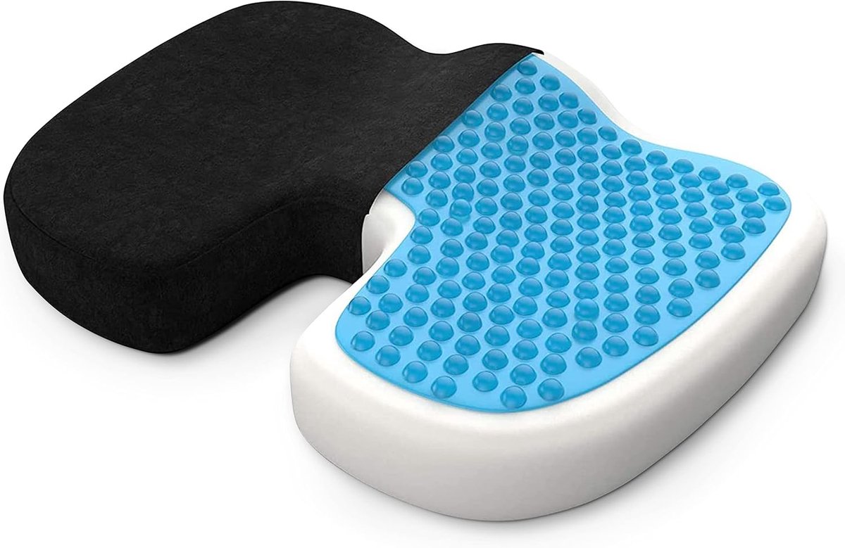 Gelkussen met Gel-laag - Gel Zitkussen - Gelkussen Zitten - Stuitkussen - Wigkussen - Stoelkussen - Orthopedisch - Traagschuim Kussen - 48 x 36 x 9.5 cm - Large - Zwart Velours - van Imperatoris