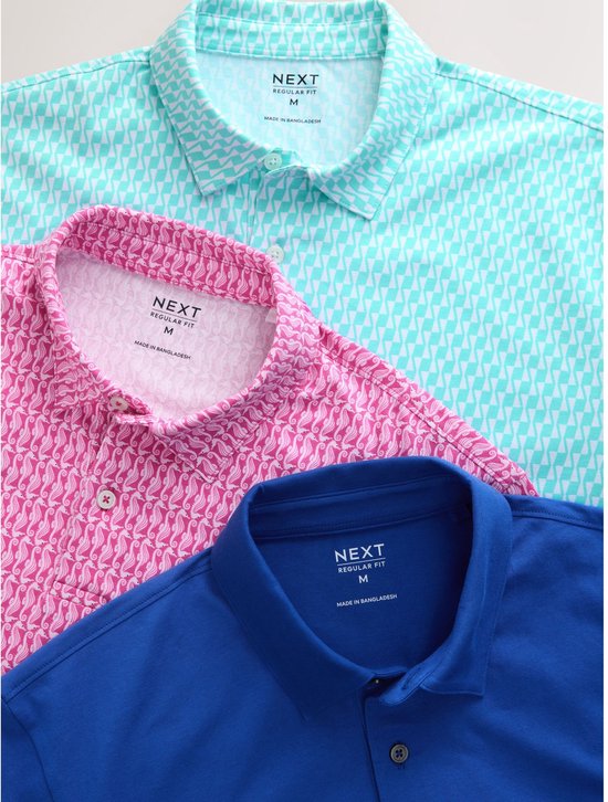 Next - Heren - Motionflex poloshirts met korte mouwen, 3-pack met opdruk - Roze