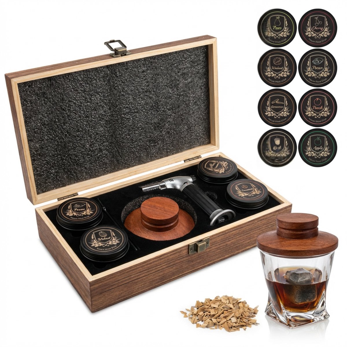 Deluqse Cocktail Smoker Set – 8 Aroma’s – 12-delig – Geschenkset