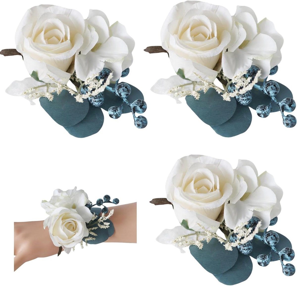 Pols Corsages - Polsbloemen Bruiloft - Bruiloft Versieren - Verstelbaar Lint - 10 x 8 cm - Wit