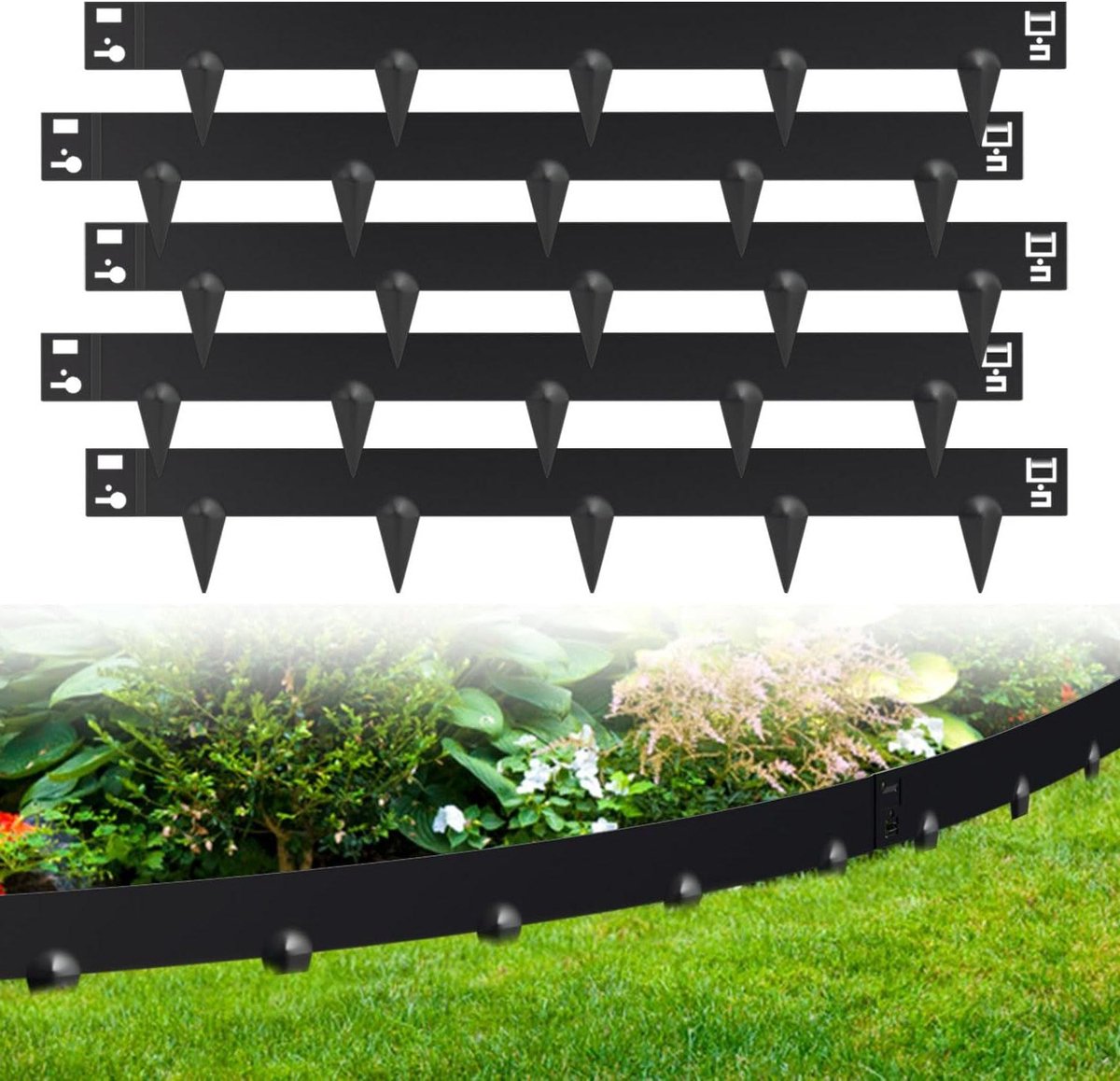 Gazonrand Metaal - Bloembedomranding Tuinrand - Tuin Afbakenen - Met Gronddoornen - 30 meter 15 cm - Zwart