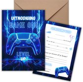 Uitnodiging Kinderfeestje 10 Kaarten + Enveloppen - Gaming Neon – Jongen & Meisje - Uitnodigingskaarten – Beschrijfbaar – Verjaardag Kind