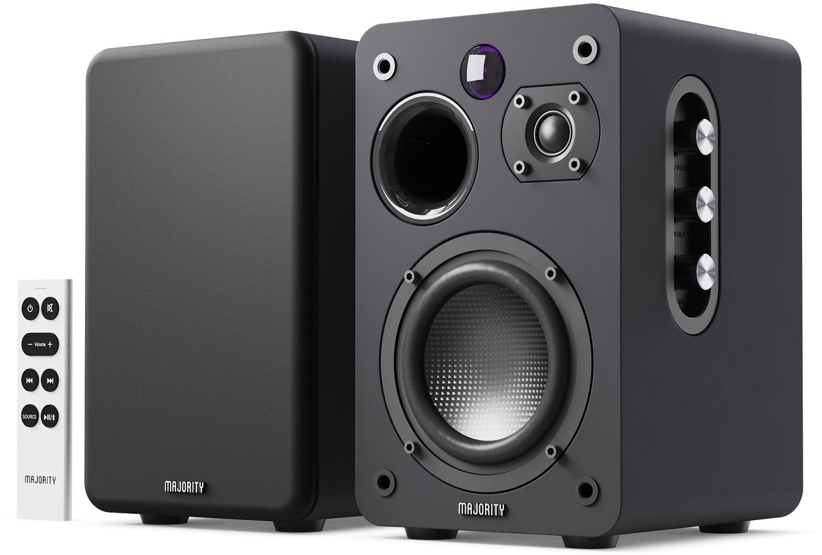 Majority D70X Active Bookshelf Speakers - Bluetooth - 70W RMS - Stereo - Ingebouwde Mid-woofer - Zwart