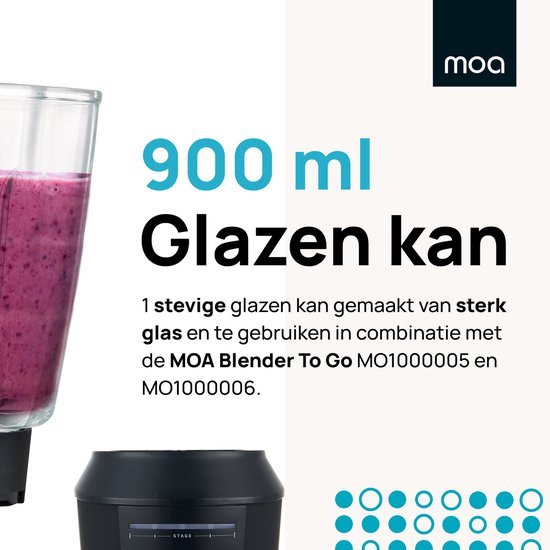 MOA Losse Glazen Kan - Extra kan geschikt voor MOA Smoothie Blender To Go - BPA-vrij - Reservekan - Sterke blenderkan - 900ml van MOA — afbeelding 4