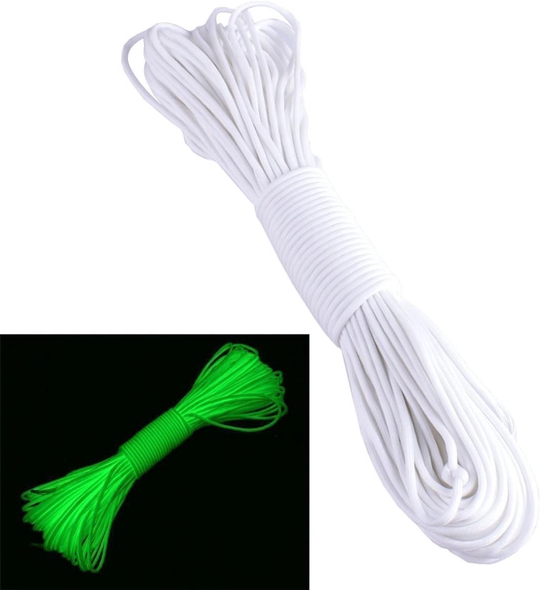 Luminous Fluorescerend Paracord Parachute Koord voor Outdoor Activiteiten - Wit, 25 ft, Sterk en Duurzaam