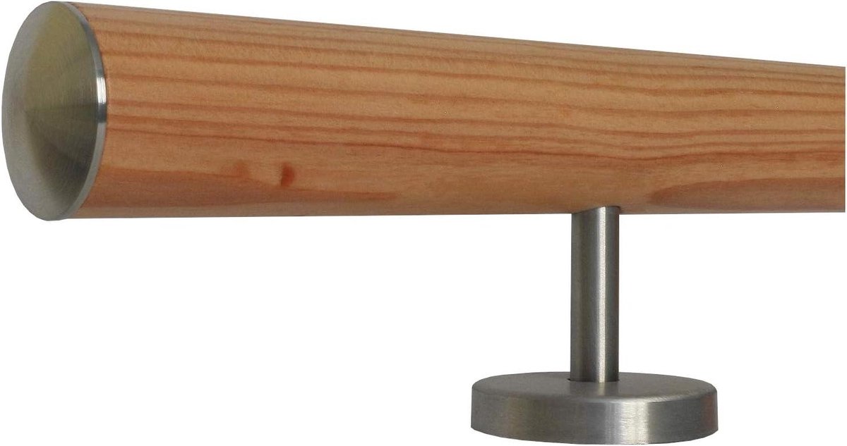 Larikshouten Leuning - Trap Leuning - Veilige Trap Op - Uit Eén Stuk - 130 cm - Roestvrij Staal