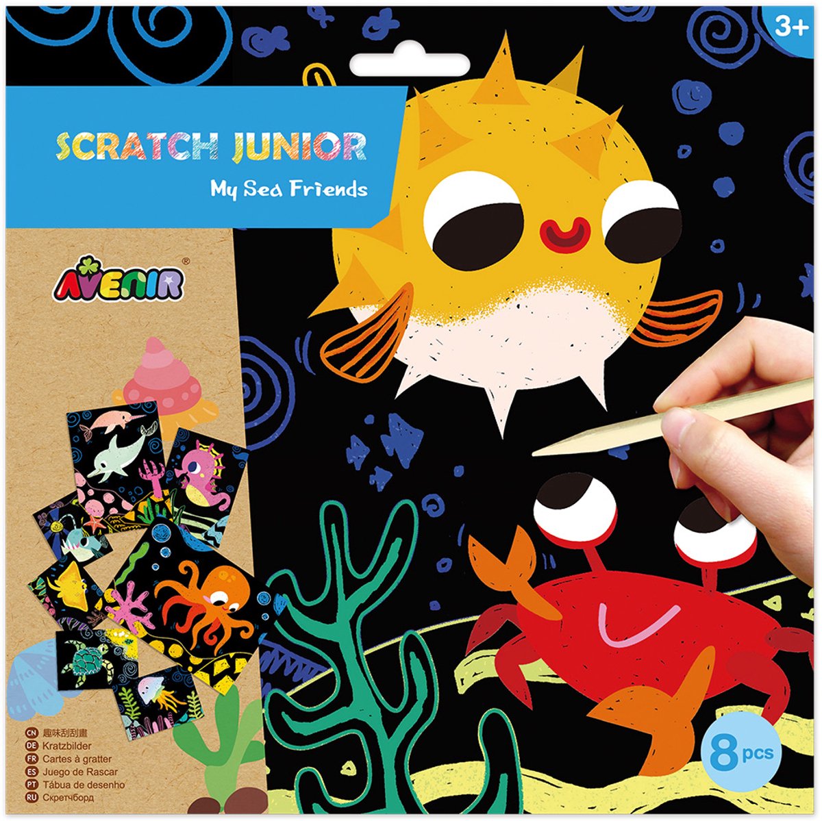 AVENIR Scratch Art - Oceaan - 8 Verschillende Krasplaten - 3 Jaar