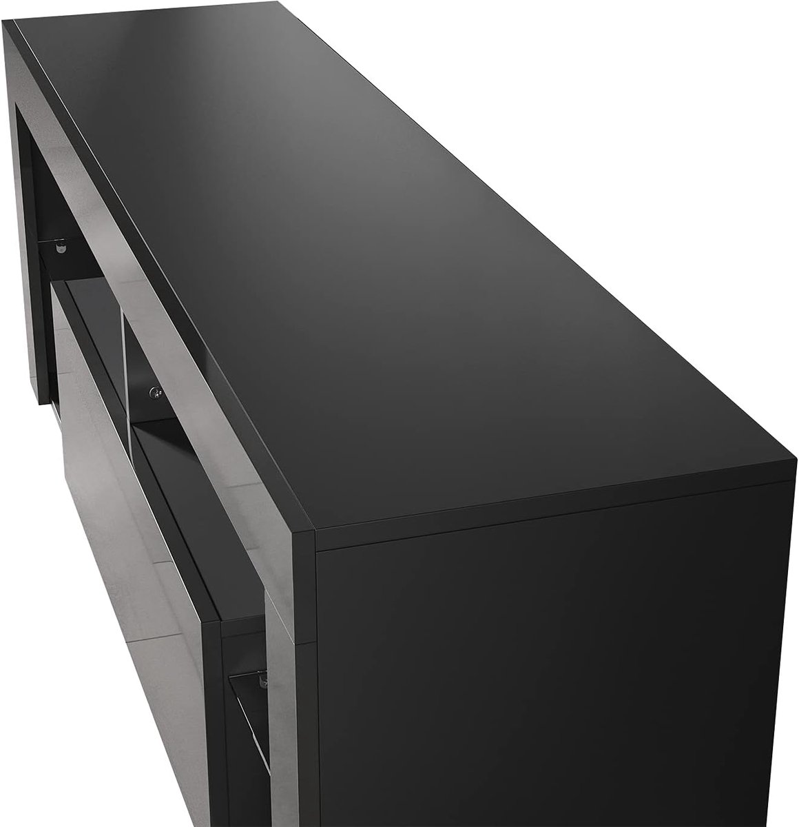 Luxe LED TV-Meubel Hoogglans Zwart met Glazen Plank & Soft-Close Deuren 140 x 35 x 50,5 cm – Modern Dressoir Lowboard voor TV tot 65 inch – Casa Dorada