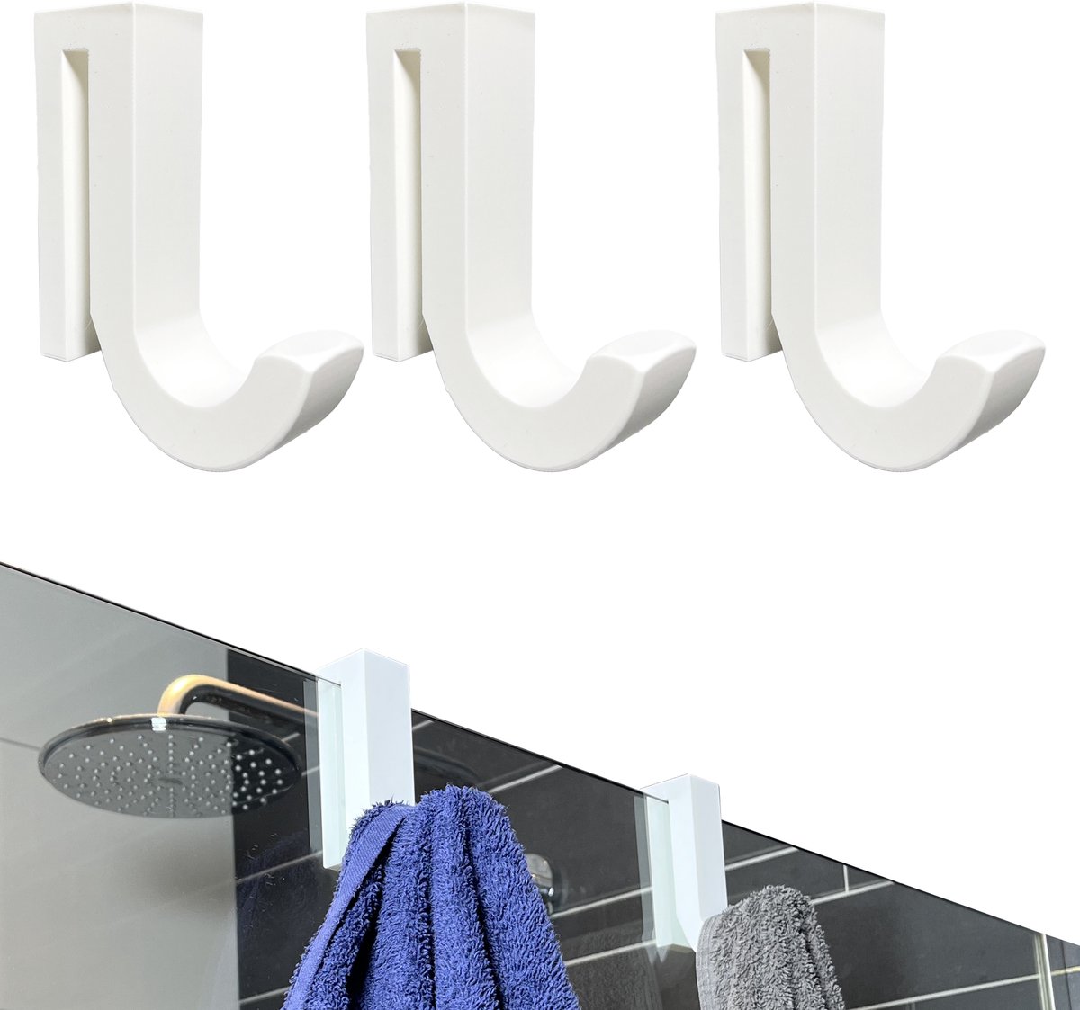 Handdoekhaak - Wit - 3 Stuks - Douchehaak - Handdoekhaakjes - Zelfklevend - Douchewand - 8 mm
