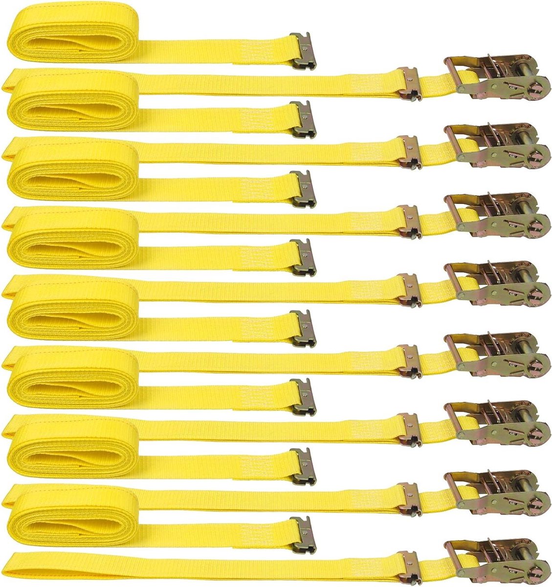 Ratchet Straps - Spanbanden Set - Lading Zekeren - Hoge Breeklimiet - 8 Stuks 4.5 Meter - Geel