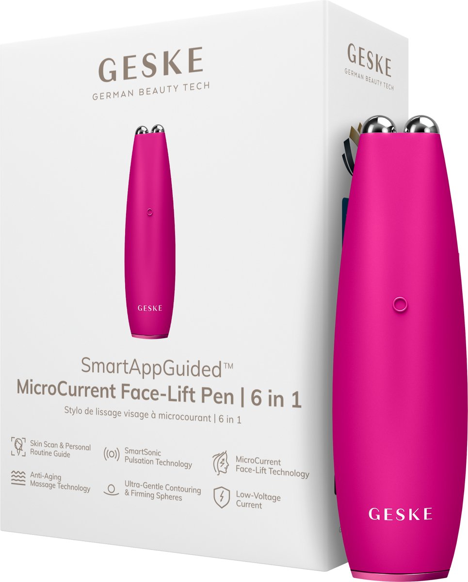 GESKE | SmartAppGuided™ MicroCurrent Face-Lift Pen | 6 in 1 | Tools voor huidverzorging | Anti-aging apparaat | Facelift | Jonge huid zonder rimpels | Gezichtsapparaat
