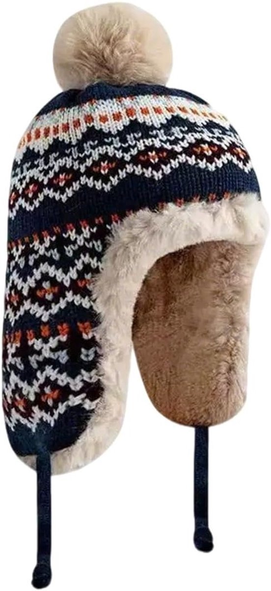 Dames gebreide wintermutsen met fleece, warme pompom hoed voor buitenactiviteiten, maat 54-62 cm