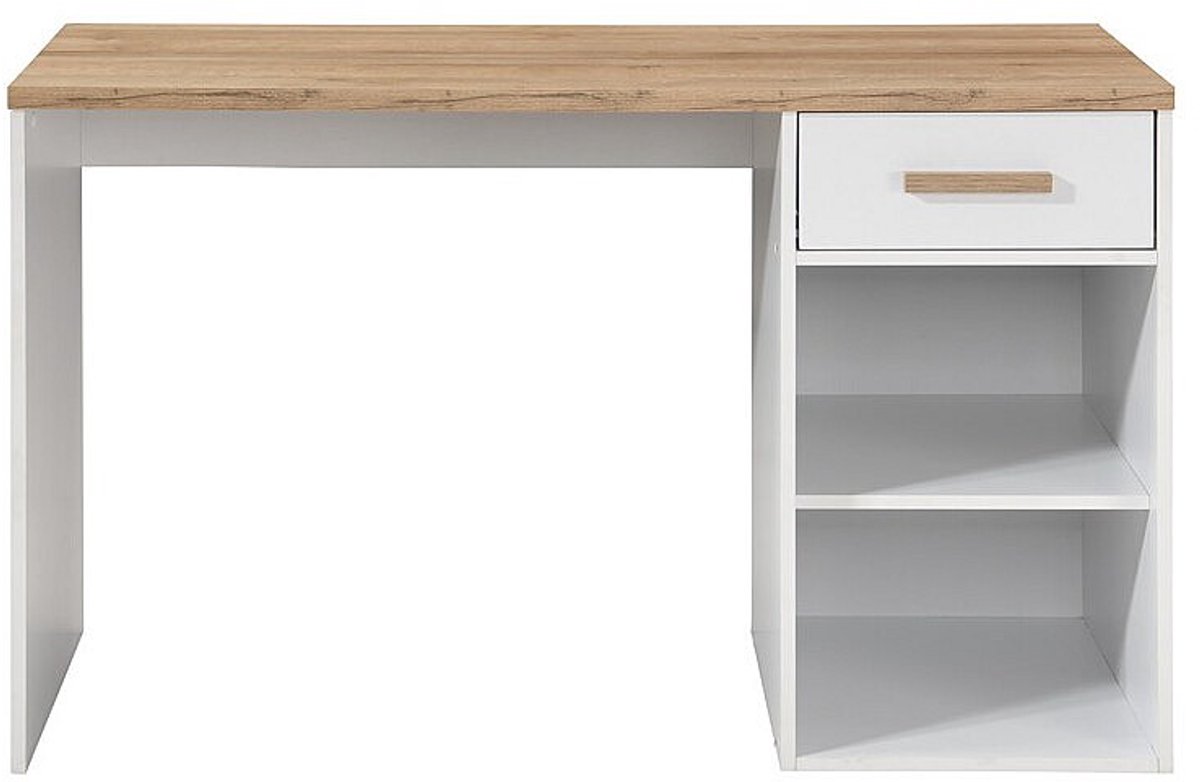 Vente-unique Bureau met 1 lade en 2 vakken - Wit en naturel - SKAIDO