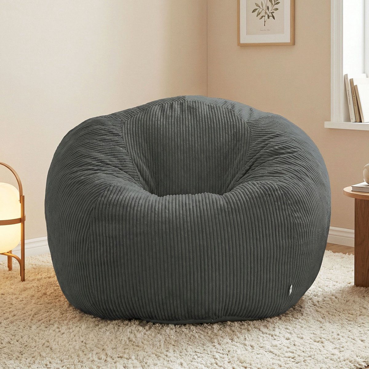 HomeMiYN Rondvormige Zitzak Sofa – Grijs – Zachte Techstof – 180 kg Capaciteit – Gezellig & Stijlvol – Perfect voor Woonkamer, Slaapkamer & Thuiswerkplek