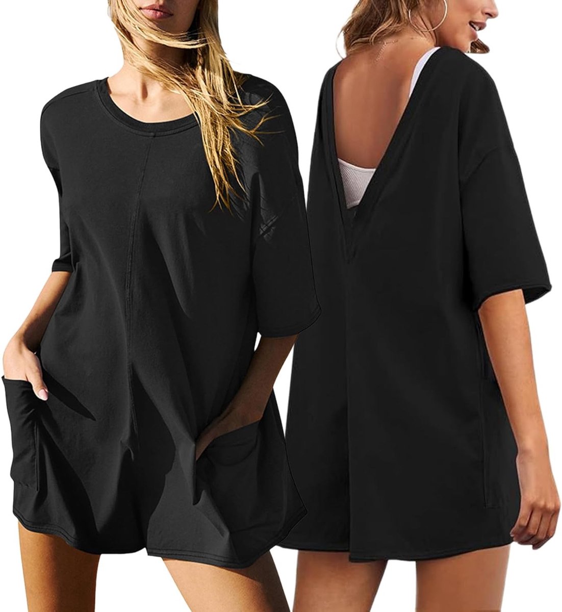 Zomerse Korte Jumpsuits voor Dames - Casual Oversized Rompers met Halve Mouwen, Ronde Hals en Zakken voor Sportieve Training en Vrijetijdsbesteding