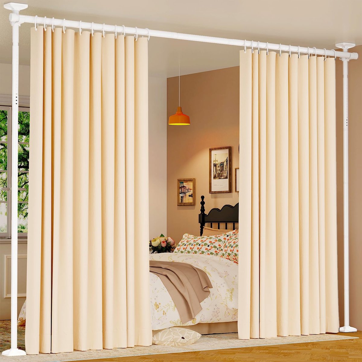 Jhubersproducts - Room divider - Flexibel scheidingssysteem - Geen boren - Wit - Robuuste vrijstaande kamerverdeler - Ideaal voor thuiswerk en privacy