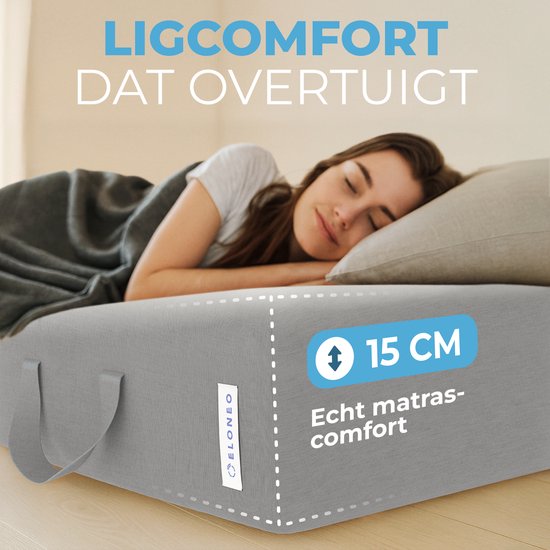ELONEO Opvouwbaar Matras - 3-Delig Vouwmatras, Extra Dik 15 cm Schuim, Wasbaar en Draagbaar Logeermatras voor Volwassenen, Tweepersoonsbed (Grijs, 140 x 200 x 15 cm)