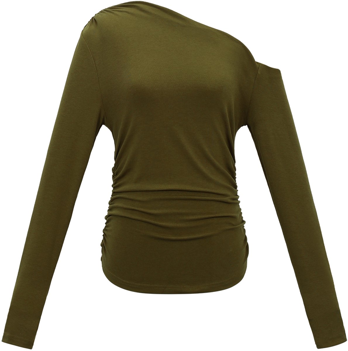 Elegante Off-Shoulder Top met Lange Mouwen – Aansluitende Dames Longsleeve van Fijngebreide Stretchstof – Stijlvolle Nauwsluitende Shirt-Top voor Elke Gelegenheid - Groen - M