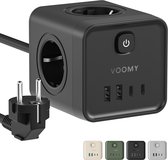 Voomy Stekkerdoos - 20W Snellader - USB-C & USB-A - 4 Stopcontacten - Aan/uit Schakelaar - 2M Verlengsnoer - Overspanningsbeveiliging - Zwart