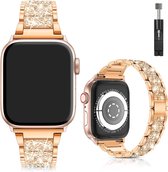 Stravo Luxe Elegante Diamant Shining Bandje Geschikt voor Apple Watch 46mm (Series 12/11/10), 45mm (Series 9/8/7), 44mm (Series 6/5/4, SE 3/2/1), 49mm (Ultra 4/3/2) - Roségoud - Diamant Vervangingsarmbandje,Metaal Armbandje